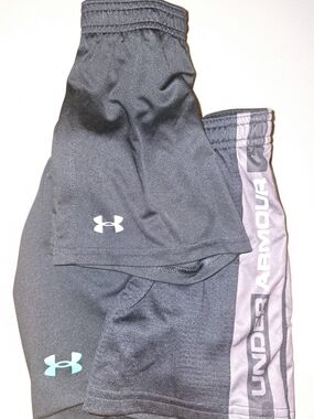 Under Armour Black Shorts with Gray Side Panel and Mint Logo